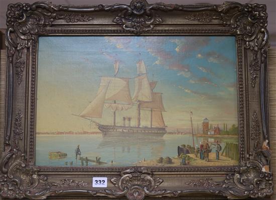 Louis Dommerson, oil on canvas, On the Maas , signed 30 x 45cm.